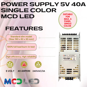 POWER SUPPLY RUNNING TEXT SINGLE COLOR 5 VOLT 40 AMPER SLIM MCD LED