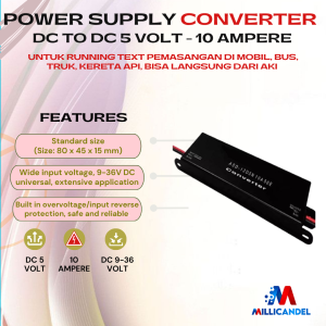 POWER SUPPLY INPUT DC 9 – 36 VOLT OUTPUT 5 VOLT 10 AMPERE UNTUK MOBIL BUS TRUK – 5V – 10A
