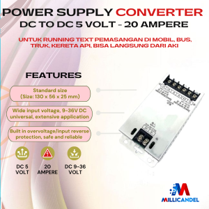 POWER SUPPLY INPUT DC 9 – 36 VOLT OUTPUT 5 VOLT 20 AMPERE UNTUK MOBIL BUS TRUK – 5V – 20A