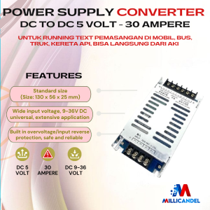 POWER SUPPLY INPUT DC 9 – 36 VOLT OUTPUT 5 VOLT 30 AMPERE UNTUK MOBIL BUS TRUK – 5V – 30A