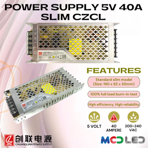POWER SUPPLY RUNNING TEXT 5 VOLT 40 AMPERE SLIM CZCL