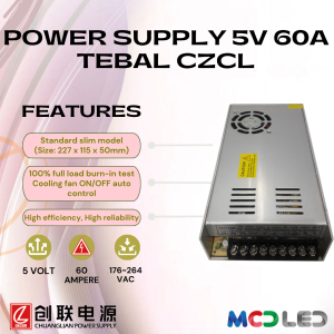POWER SUPPLY RUNNING TEXT 5 VOLT 60 AMPERE TEBAL CZCL