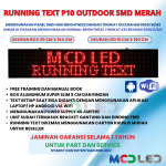 RUNNING TEXT P10 LED SMD OUTDOOR WARNA MERAH UKURAN LED 16X160 CM UKURAN BOX 20X164 CM