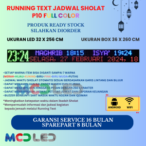 JWS 32X256 CM JADWAL WAKTU SHOLAT P10 RGB FULL COLOR UKURAN BOX 36X260 CM