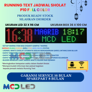 JWS 32X96 CM JADWAL WAKTU SHOLAT P10 RGB FULL COLOR UKURAN BOX 36X100 CM