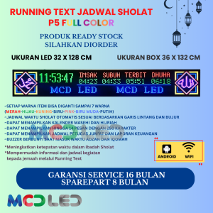 JWS 32X128 CM JADWAL WAKTU SHOLAT P5 RGB FULL COLOR UKURAN BOX 36X132 CM