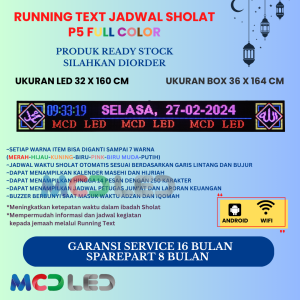JWS 32X160 CM JADWAL WAKTU SHOLAT P5 RGB FULL COLOR UKURAN BOX 36X164 CM