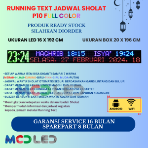 JWS 32X160 CM JADWAL WAKTU SHOLAT P10 RGB FULL COLOR UKURAN BOX 36X164 CM