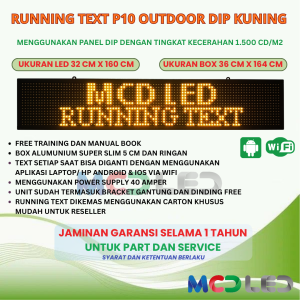 RUNNING TEXT 32X160 CM P10 LED DIP OUTDOOR WARNA KUNING UKURAN BOX 36X164 CM