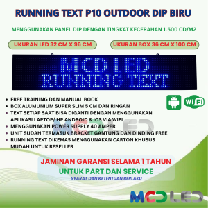 RUNNING TEXT 32X96 CM P10 LED DIP OUTDOOR WARNA BIRU UKURAN BOX 36X100 CM