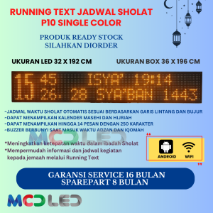 JWS 32X192 CM JADWAL WAKTU SHOLAT P10 WARNA KUNING UKURAN BOX 36X196 CM