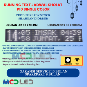JWS 32X96 CM JADWAL WAKTU SHOLAT P10 WARNA PUTIH UKURAN BOX 36X100 CM