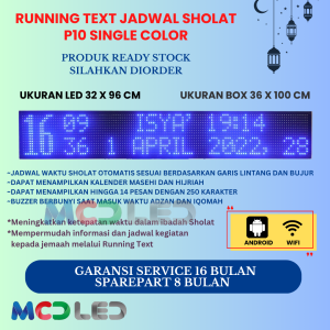 JWS 32X96 CM JADWAL WAKTU SHOLAT P10 WARNA BIRU UKURAN BOX 36X100 CM